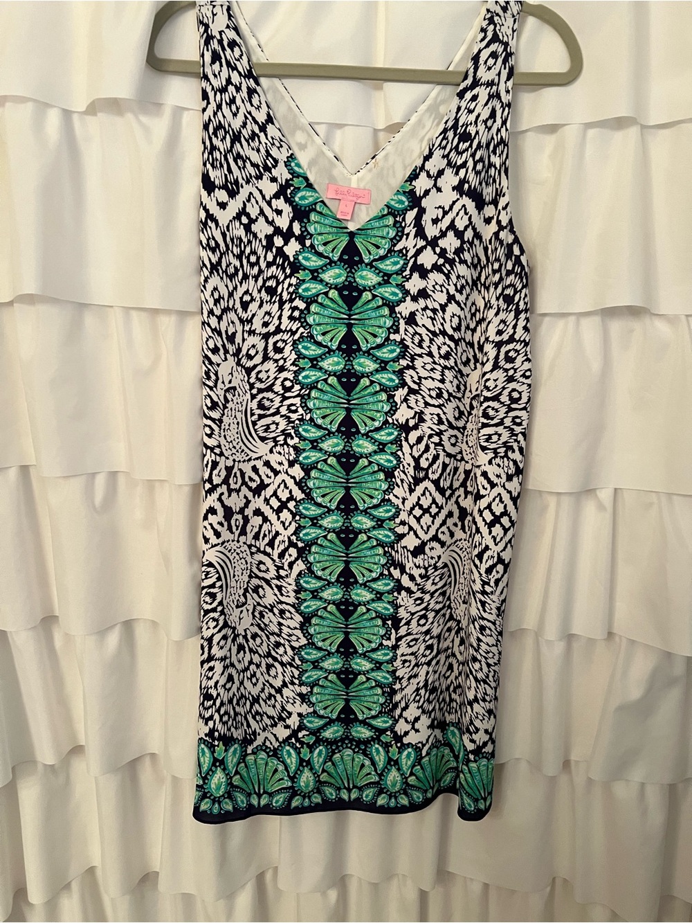 Lilly Pulitzer Navy, Black, White & Teal Printed V-Neck Dress